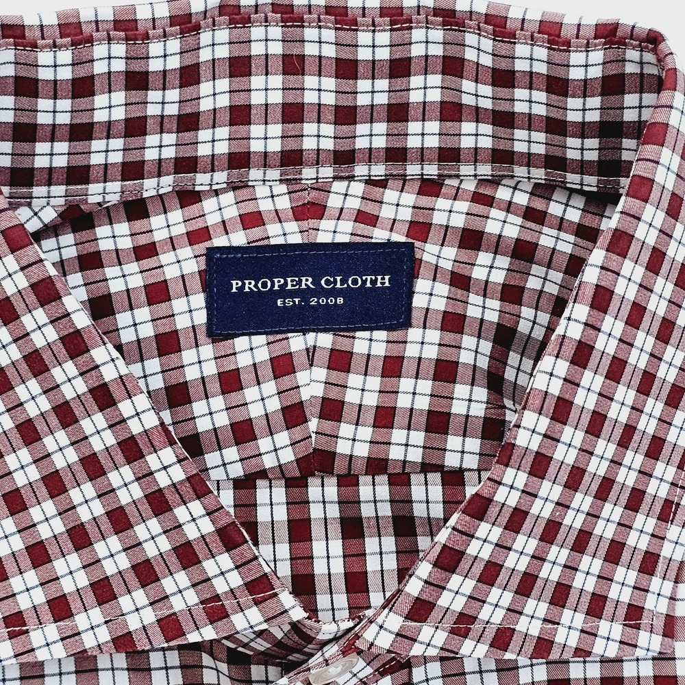 Proper Cloth Mens XL Red Gingham Check Long Sleeve Dress Shirt Button Up Preppy - Picture 5 of 9